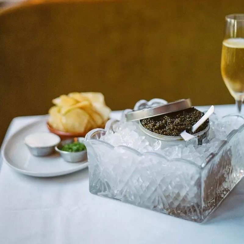 The caviar at Hancock St. with potato chips and champagne