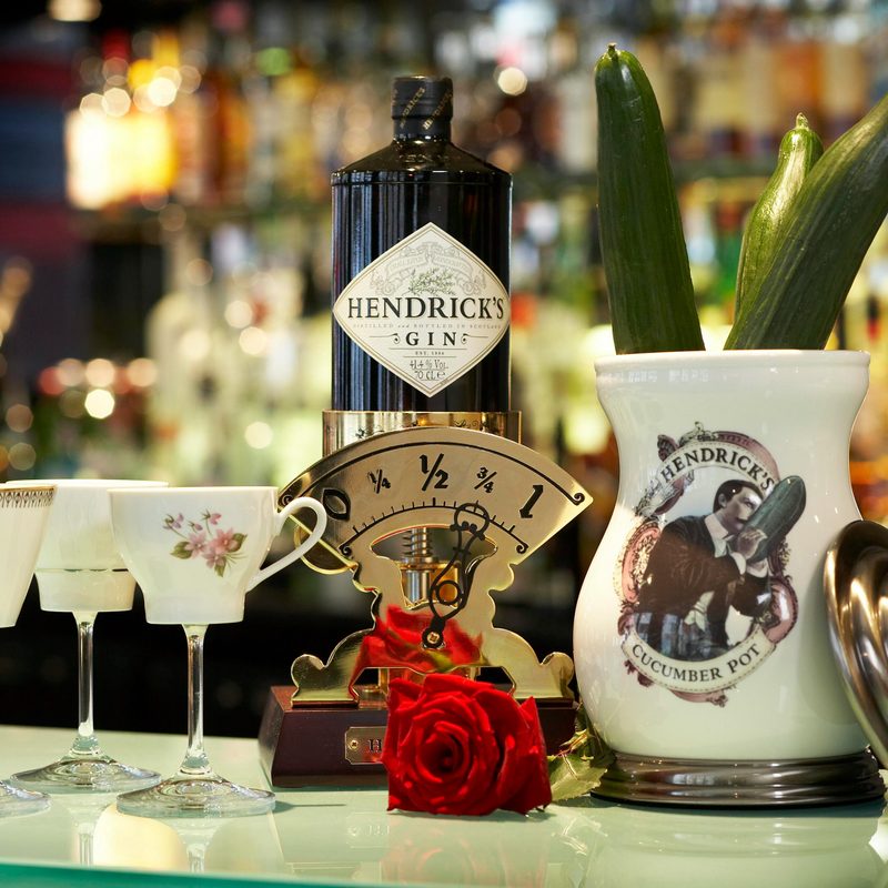 Hendrick's scales with Teatime Martini Glasses