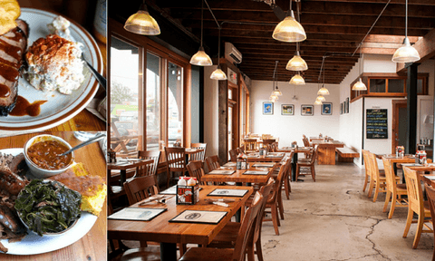 Podnah's Pit restaurant interior with food shots