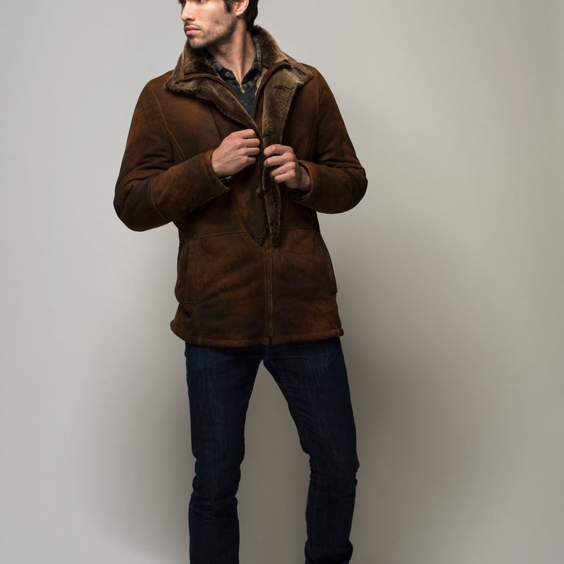 cornstock co spanish mernillio shearling with bibbed placket and collar