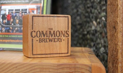 Stamped wood block brewery logo
