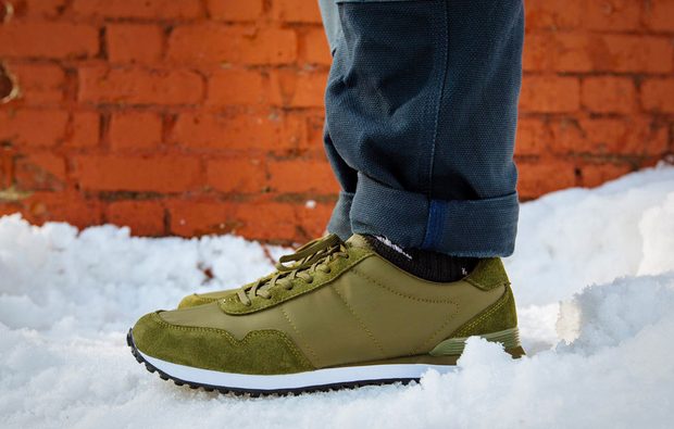 snow and olive sneakers