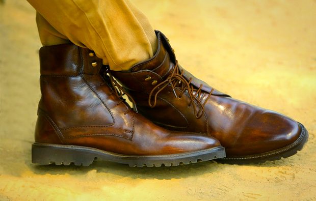 calf leather boots with lamb wool