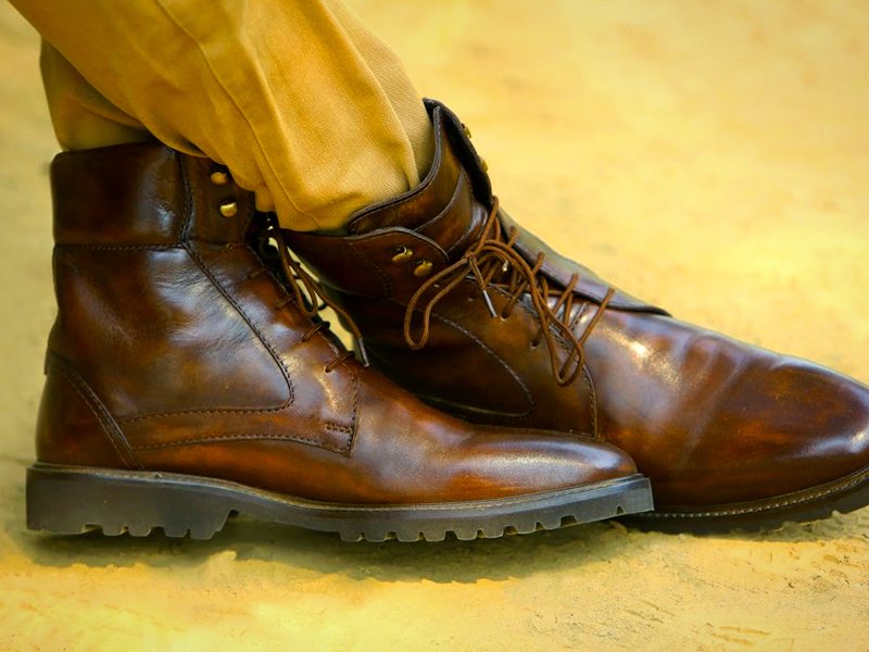 Calf leather boots with lamb wool