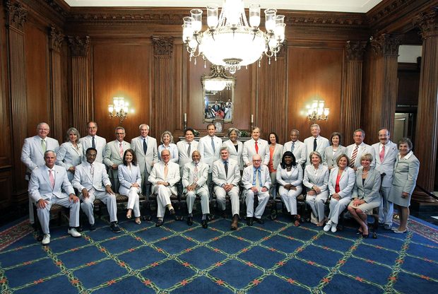 WASHINGTON, DC - JUNE 11: Rep. Bill Cassidy, R-La., (C) hosts 'National Seersucker Day' with members of the U.S. Congress at U.S. Capitol on June 11, 2014 in Washington, DC. (Photo by Paul Morigi/Getty Images for Haspel)