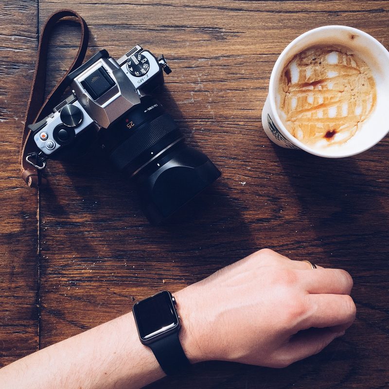 Top-down view of an Apple Watch on a wrist