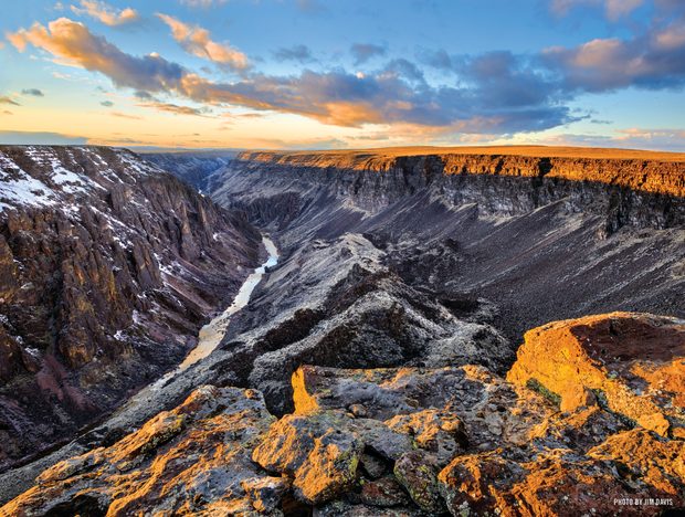 On the last night of a 10-day, 80-mile trek through the Owyhee's, I camped high above the Owyhee River and witnessed this display of golden light along the upper reaches of the canyon rim.