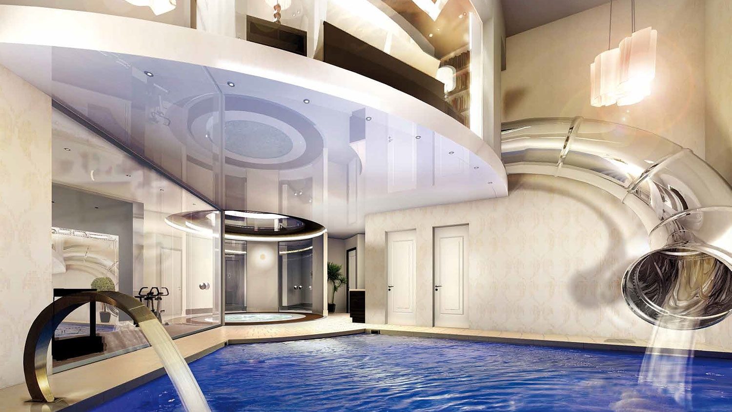 slide from bedroom to subterranean pool in this posh underground mansion huntsmere perdu brochure web 14 1500x844