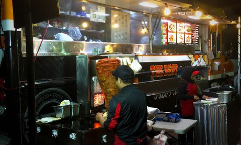 pork on a spit burrito truck downtown Los Angeles