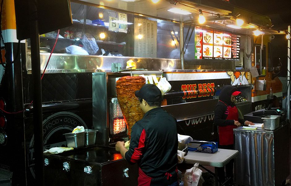 pork on a spit burrito truck downtown Los Angeles