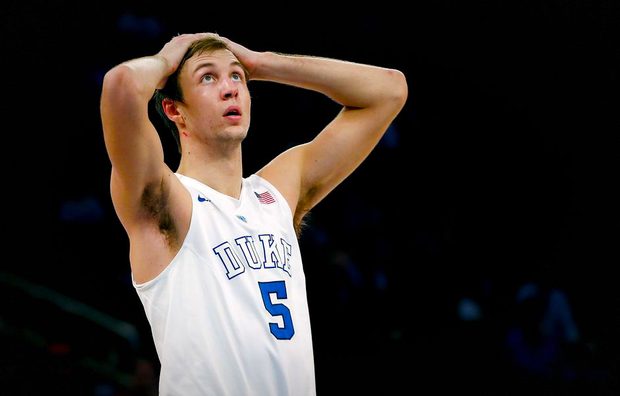 Duke forward Luke Kennard looks on in disbelief in the Blue Devils' loss to Utah. Mike Stobe/Getty Images