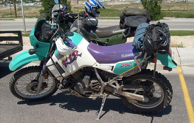 An early KLR 650. Thankfully, these colors are no longer available.