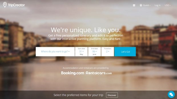 TripCreator (homepage screenshot)
