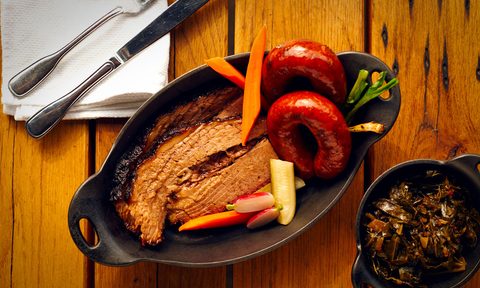 barrel & ashes,brisket and sausage collard greens