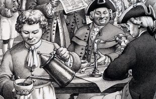 Typical London coffee house in the 18th century