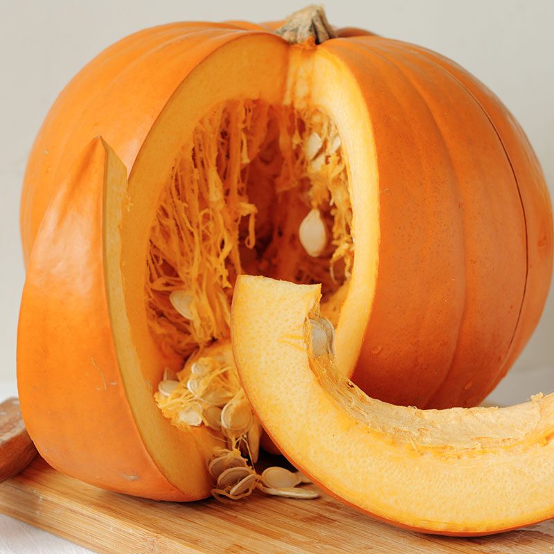 Sliced open pumpkin.