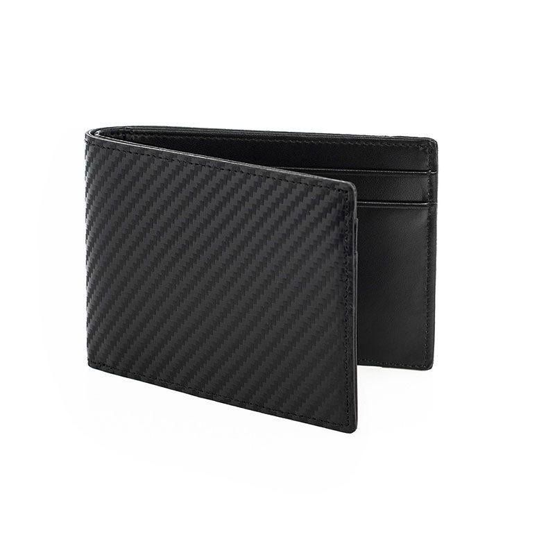 Black Leather Carbon RFID Wallet - $85