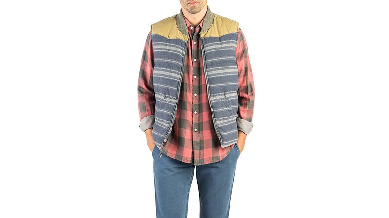 BIG BEND DOWN VEST IN GHURKA/NAVY CANTEEN STRIPE BY STAG X FAHERTY