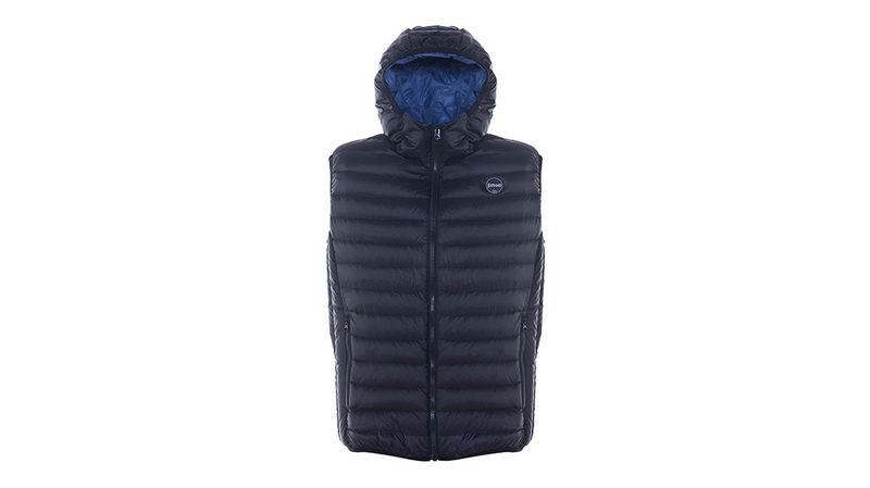 NYLON ULTRA LIGHT DOWN-FILLED SILVERADO VEST WITH HOOD BY SCHOTT NYC