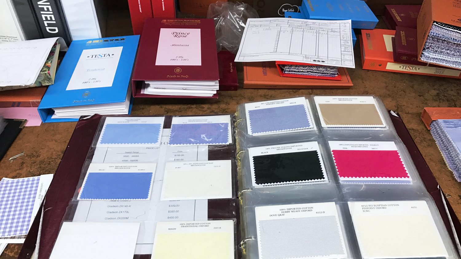 handmade suit martin greenfield fabric swatches in s workshop