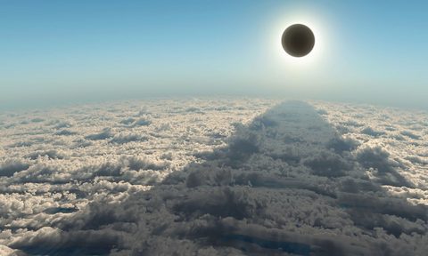 eclipse 2017, aerial view of solar eclipse, solar eclipse above the clouds