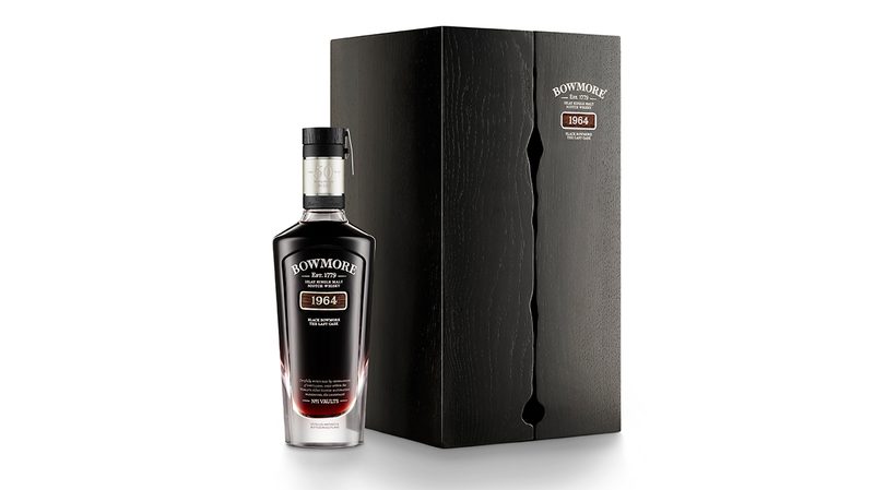 Black Bowmore 50 Year Old The Last Cask bottle + closed cabinet
