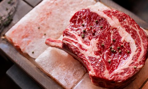 Himalayan rock salt blocks with meat