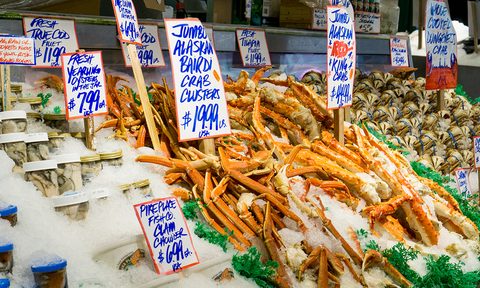 Seattle Public Market Fish Stand with Crab Legs