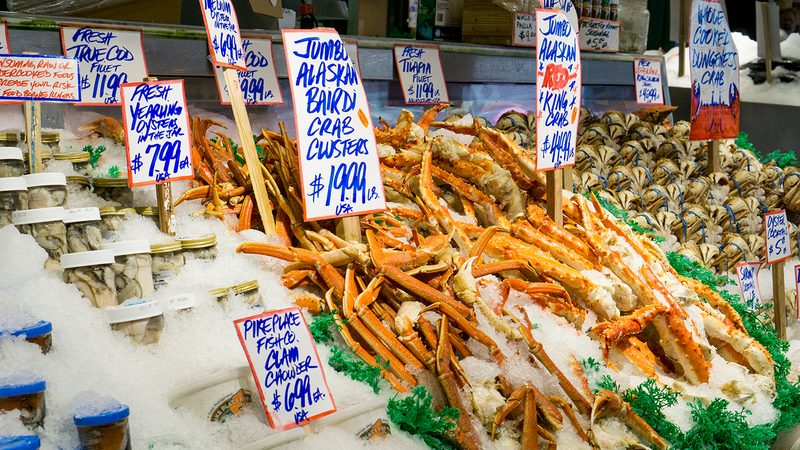 Seattle Public Market Fish Stand with Crab Legs.