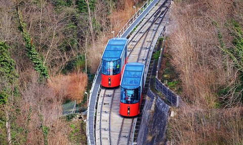 worlds best funiculars modern funicular climbing to schlossberg and graz city panoramic view  austria
