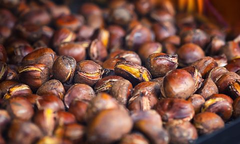 A pile of chestnuts in autumn.