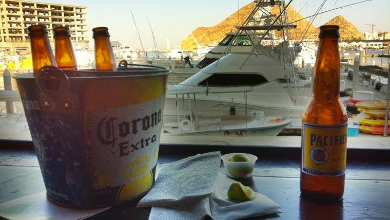 Bucket of Coronas at Tiki Sushi Bar in Cabo San Lucas, Mexico.