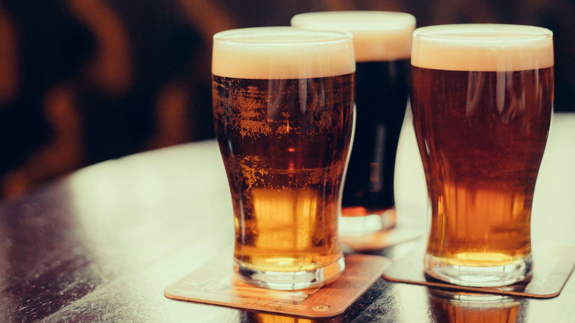 Beer glasses at a pub