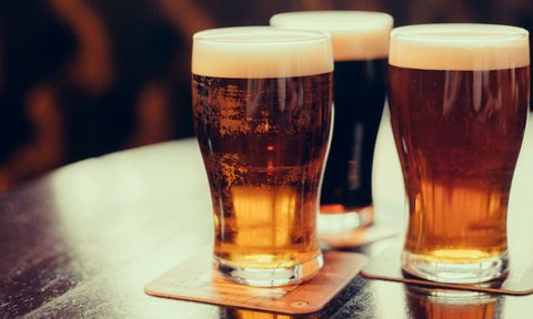 Beer glasses at a pub
