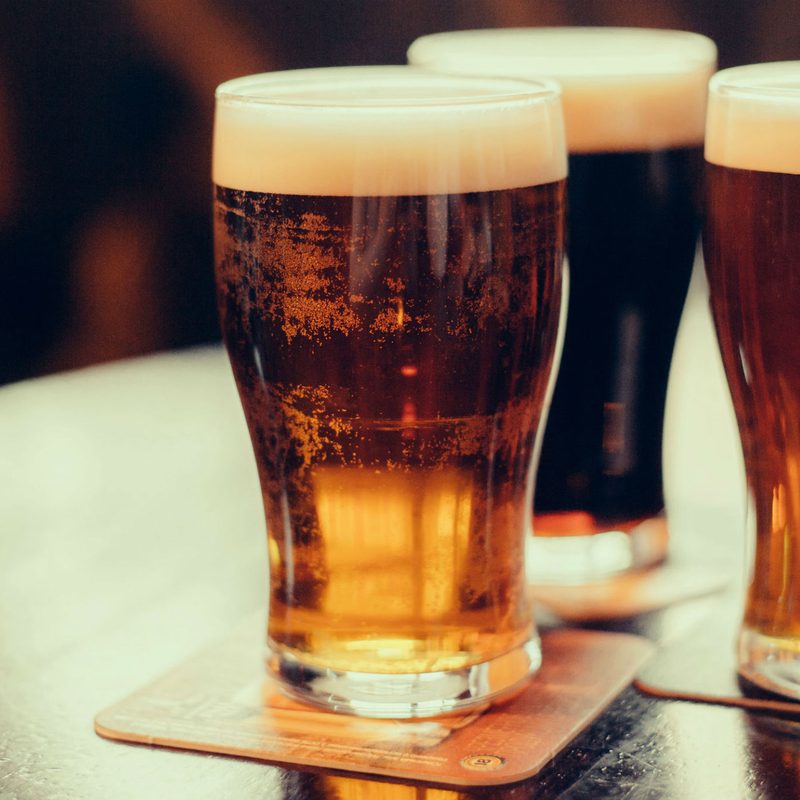 Beer glasses at a pub