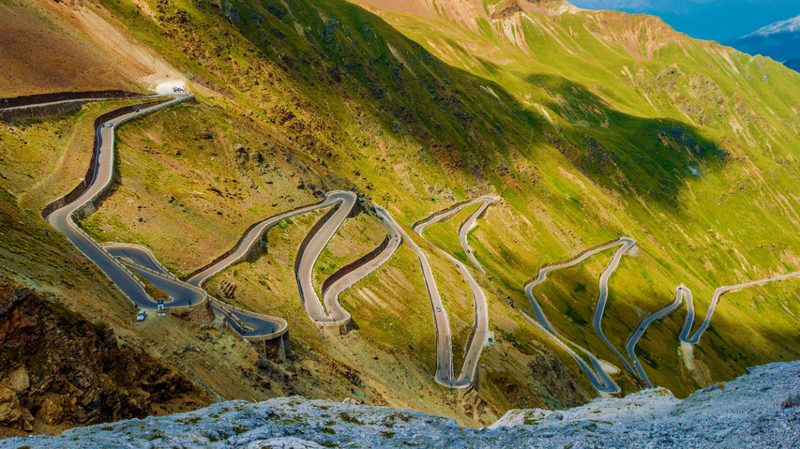 Cycling italian Alps Passo Stelvio switchback