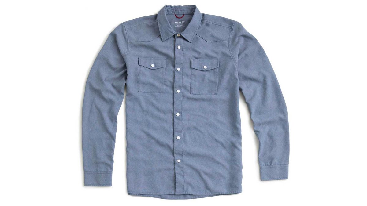 western rise outdoor style airlight shirt in washed denim