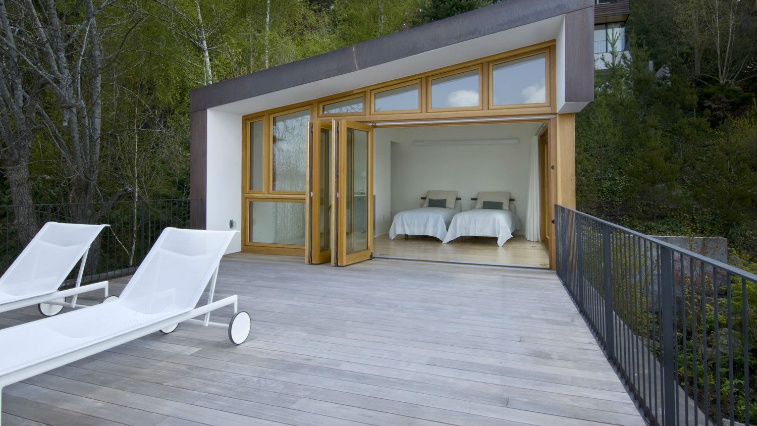 copper guest house on a lake
