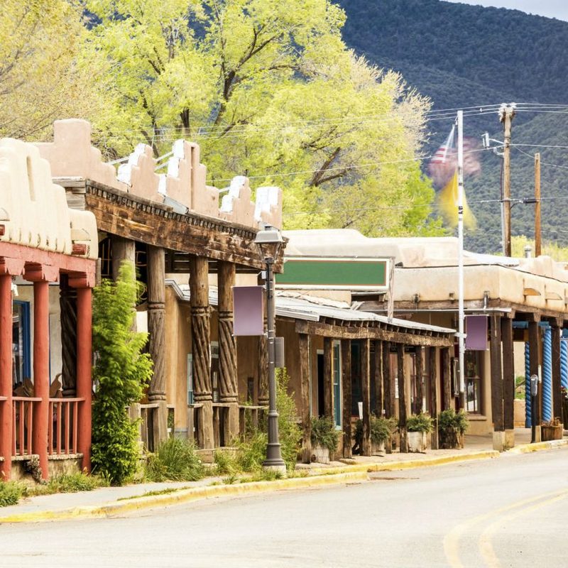 New Mexico street lined with taco shops.