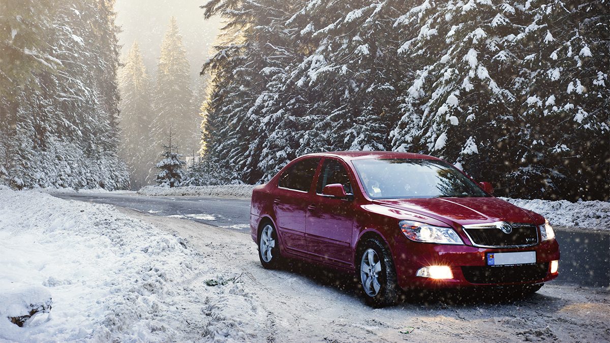 Car driving in the snow