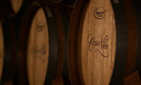 A Casa Noble tequila barrel stack.