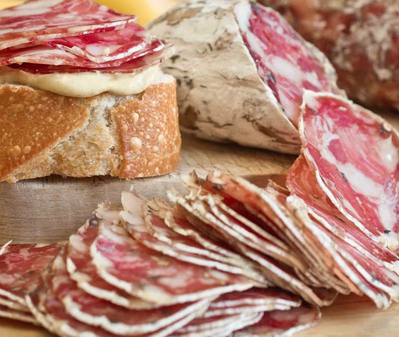 Charcuterie board with ham
