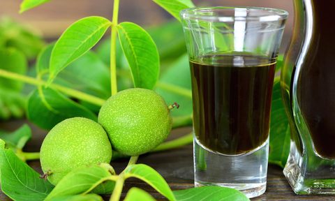 A pour of nocino, a walnut liqueur