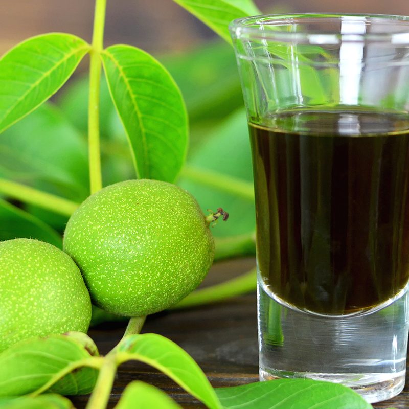 A pour of nocino, a walnut liqueur