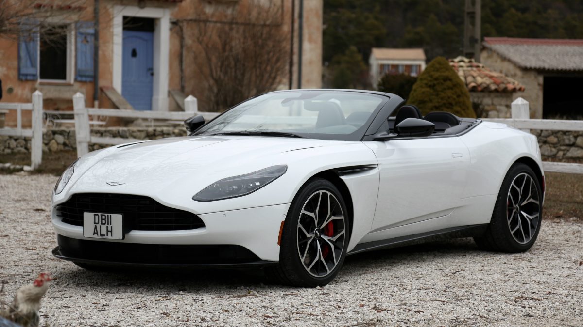 aston martin db11 volante first drive white farmyard 1
