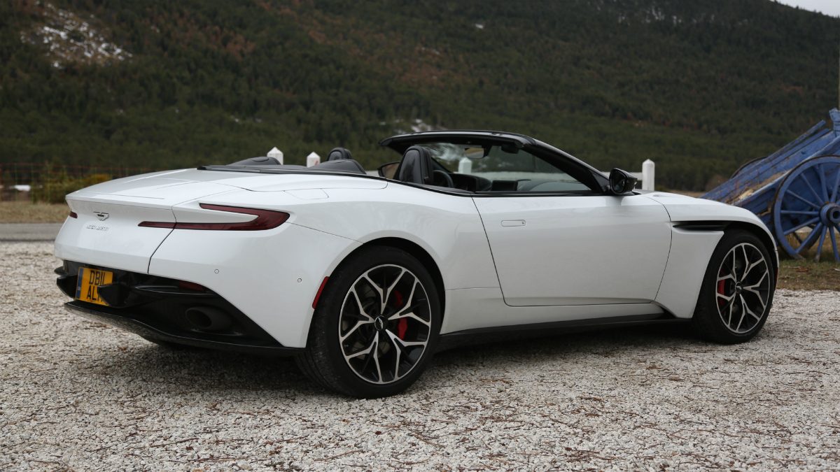 aston martin db11 volante first drive white rear