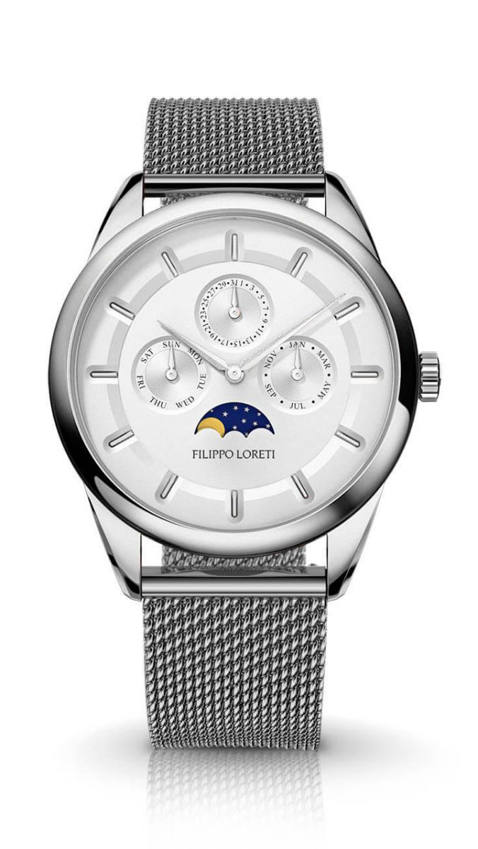 Filippo Loreti Venice Moonphase Silver Mesh