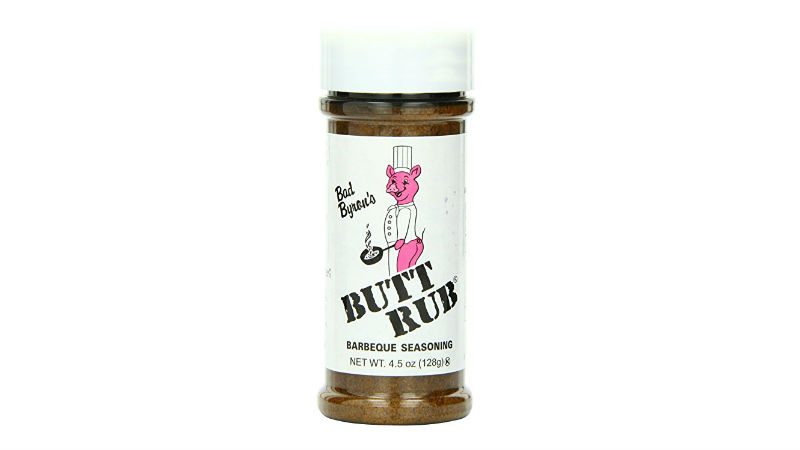 The Bad Byrons Butt Rub features a minimalist packaging with a female pig in a chef's uniform, all in its 128g barbecue rub.