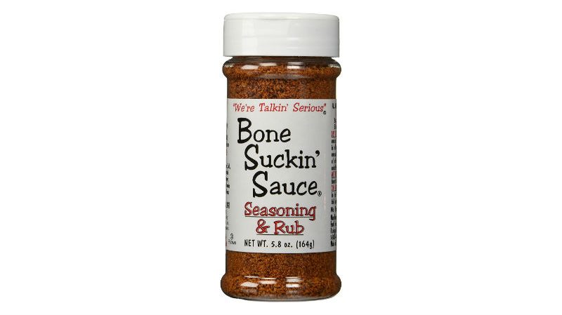 Bone Suckin Sauce Seasoning and Rub features a 5.8 ounce of its product with a white and simple text on its packaging.