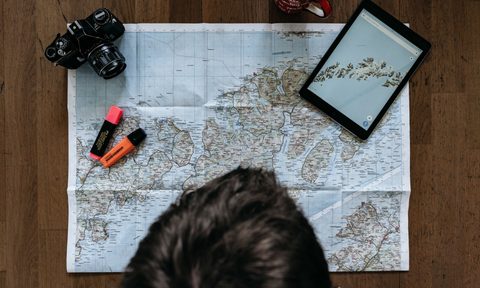 travel plan map tablet camera